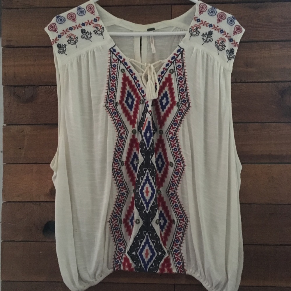 Free People southwestern embroidered shirt Sz Sm